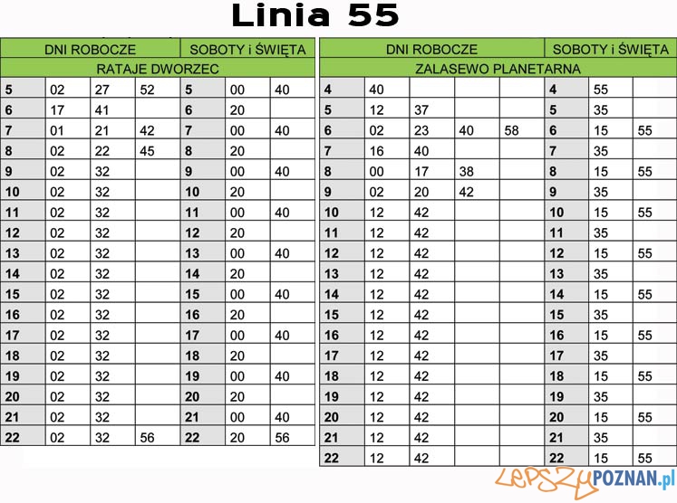 Rozkład jazdy Linia 55 Foto: ZTM/LepszyPoznan Rozkład jazdy Linia 55 Foto: ZTM/LepszyPoznan