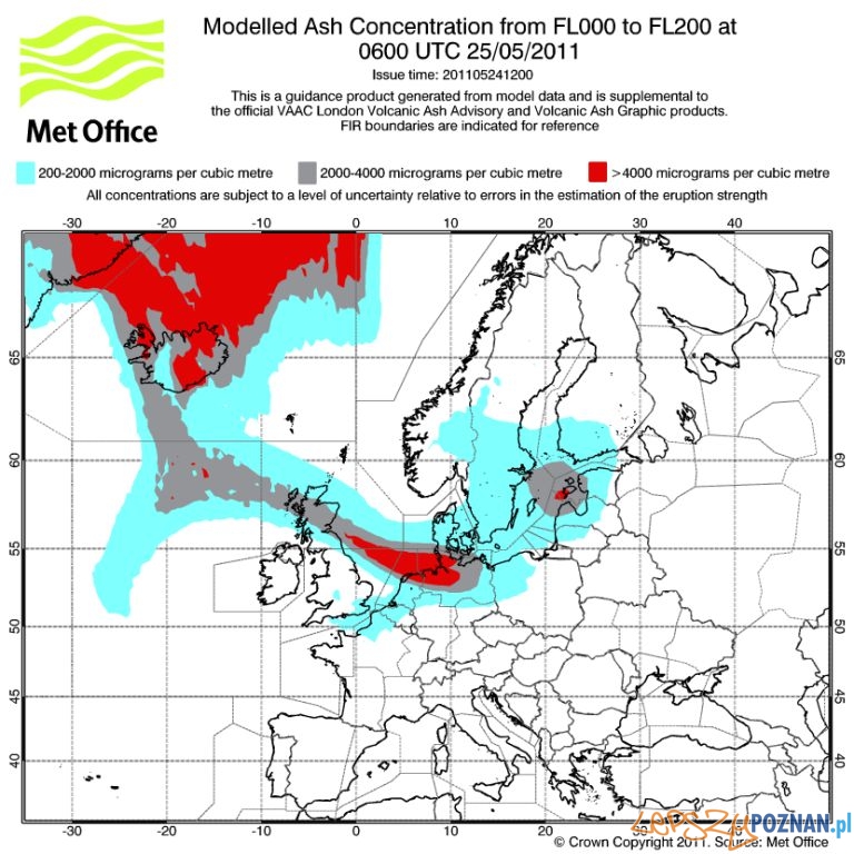 Poziom pyłu 25.05.2011 Foto: Polska Agencja Żeglugi Powietrznej Poziom pyłu 25.05.2011 Foto: Polska Agencja Żeglugi Powietrznej