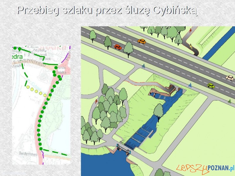 Przebieg szlaku przez śluzę Cybińską Foto: materiały informacyjne Przebieg szlaku przez śluzę Cybińską Foto: materiały informacyjne