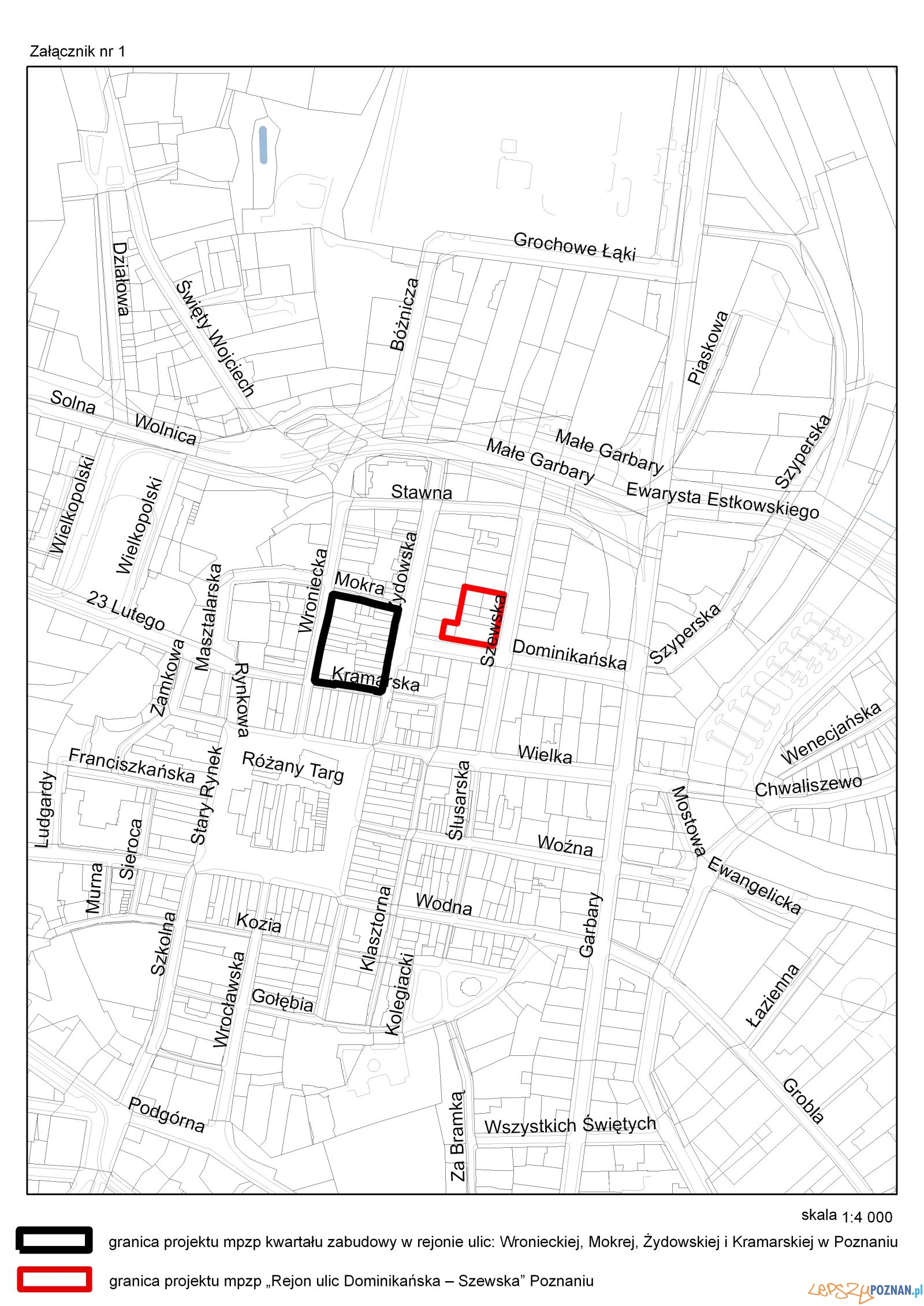 granice_planów Rejon ulic Dominikańska - Szewska oraz w rejonie ulic Wronieckiej, Mokrej, Żydowskiej i Kramarskiej Foto: granice_planów Rejon ulic Dominikańska - Szewska oraz w rejonie ulic Wronieckiej, Mokrej, Żydowskiej i Kramarskiej Foto: