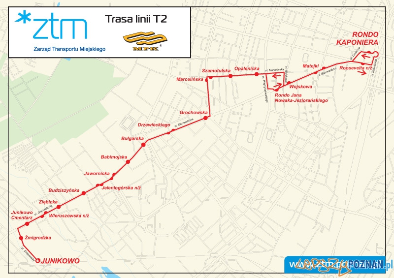 Przebieg trasy linii T2 po zmianach na rondzie Jana Nowaka Jeziorańskiego Foto: Przebieg trasy linii T2 po zmianach na rondzie Jana Nowaka Jeziorańskiego Foto:
