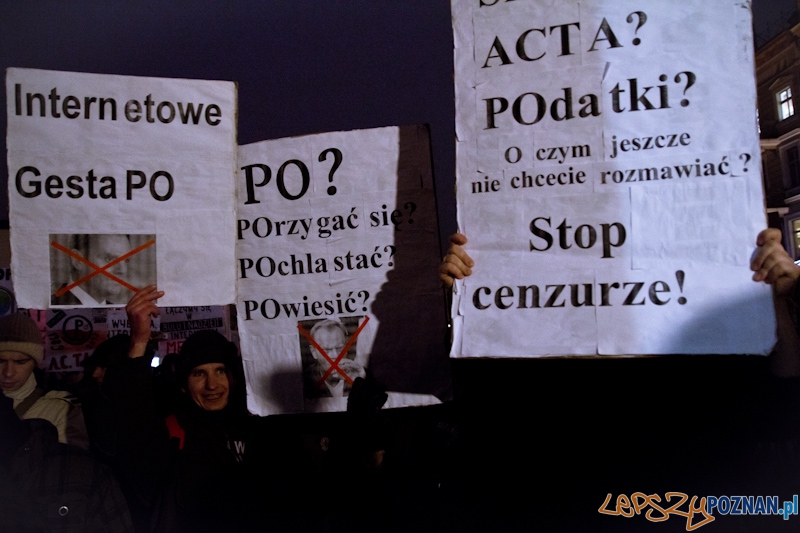 Protest przeciwko ACTA - 26.01.2012 r. Foto: lepszyPOZNAN.pl / Piotr Rychter Protest przeciwko ACTA - 26.01.2012 r. Foto: lepszyPOZNAN.pl / Piotr Rychter