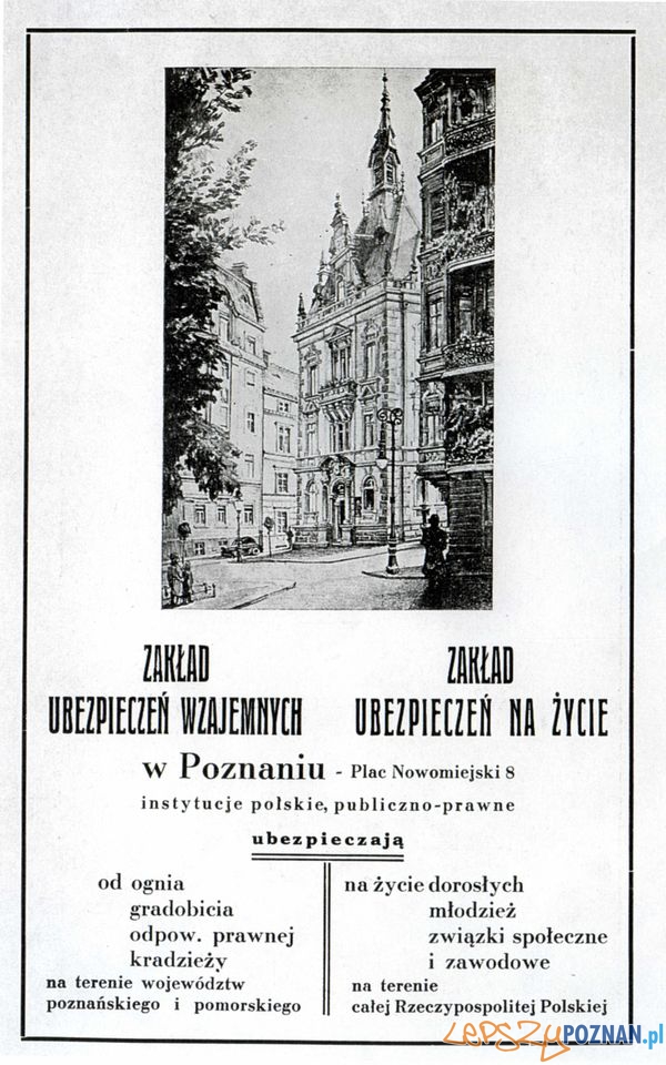 PZU, Pl. Kólewski 8_ 1939 Foto: Muzeum Narodowe w Poznaniu, wystawa Miejska ikonosfera na drukach reklamowych z widokami Poznania 18 PZU, Pl. Kólewski 8_ 1939 Foto: Muzeum Narodowe w Poznaniu, wystawa Miejska ikonosfera na drukach reklamowych z widokami Poznania 18