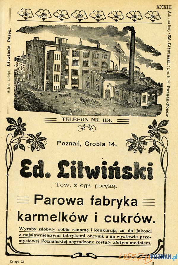 Parowa fabryka karmelków i cukrów, Ed. Litwiński, Grobla 14, 1909 rok Foto: Muzeum Narodowe w Poznaniu, wystawa Miejska ikonosfera na drukach reklamowych z widokami Poznania 18 Parowa fabryka karmelków i cukrów, Ed. Litwiński, Grobla 14, 1909 rok Foto: Muzeum Narodowe w Poznaniu, wystawa Miejska ikonosfera na drukach reklamowych z widokami Poznania 18