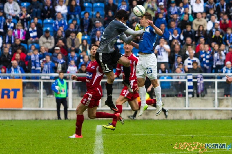 28. kolejka T-Mobile Ekstraklasy - Lech Poznań - Podbeskidzie Bielsko-Biała (25.05.2013 r.) - Karol Linetty ucierpiał w starciu z Richardem Zajacem  Foto: lepszyPOZNAN.pl / Piotr Rychter