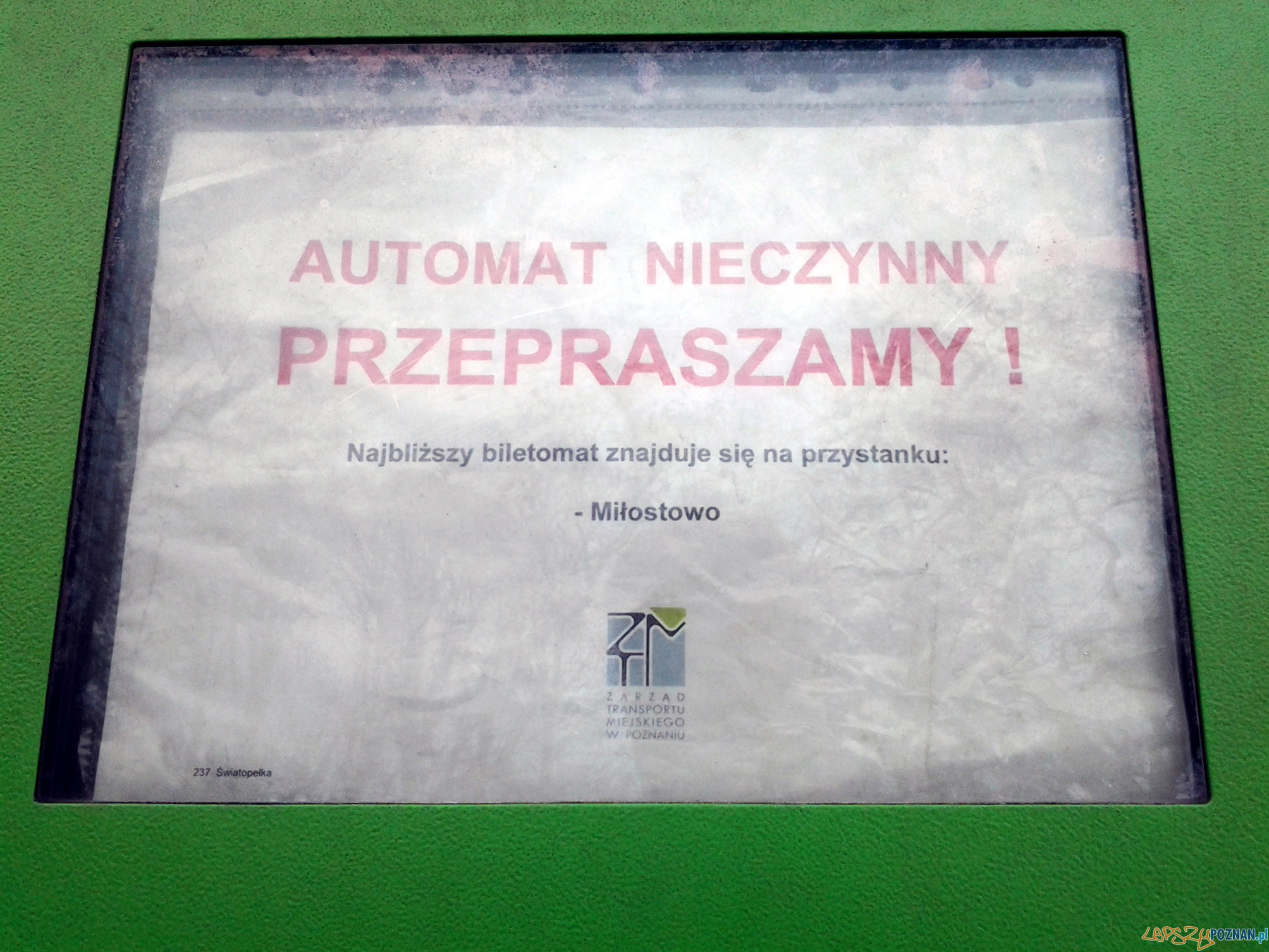 Nieczynny biletomat w Antoninku - listopad 2013 Foto: facebook.com/poznan.antoninek Nieczynny biletomat w Antoninku - listopad 2013 Foto: facebook.com/poznan.antoninek
