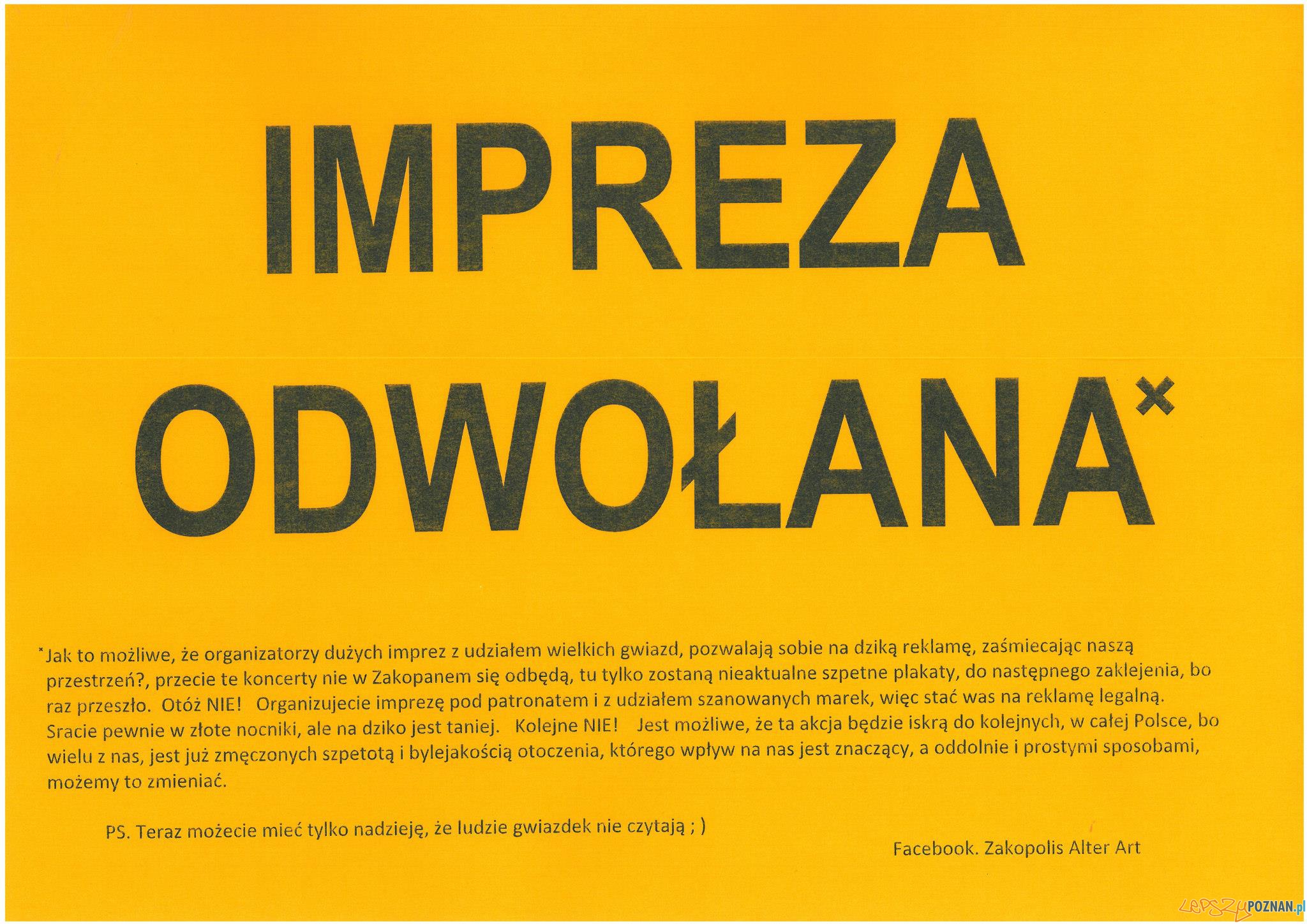 Impreza odwołana Foto: Zakopolis Alter Art Impreza odwołana Foto: Zakopolis Alter Art