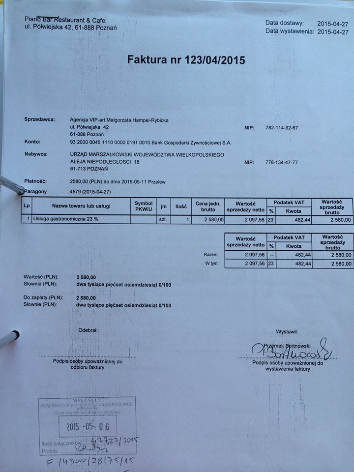 ujawnione przez Zbigniewa Stonogę rachunki, które miały być wystawione na Urząd marszałkowski Województwa Wielkopolskiego Foto: ujawnione przez Zbigniewa Stonogę rachunki, które miały być wystawione na Urząd marszałkowski Województwa Wielkopolskiego Foto: