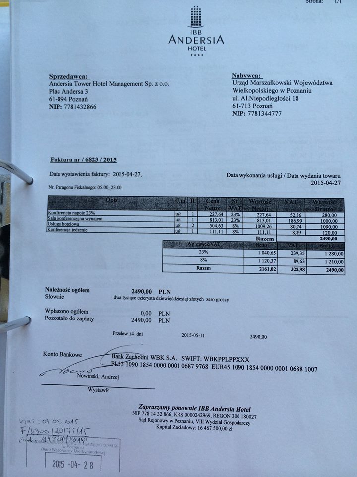 ujawnione przez Zbigniewa Stonogę rachunki, które miały być wystawione na Urząd marszałkowski Województwa Wielkopolskiego Foto: ujawnione przez Zbigniewa Stonogę rachunki, które miały być wystawione na Urząd marszałkowski Województwa Wielkopolskiego Foto: