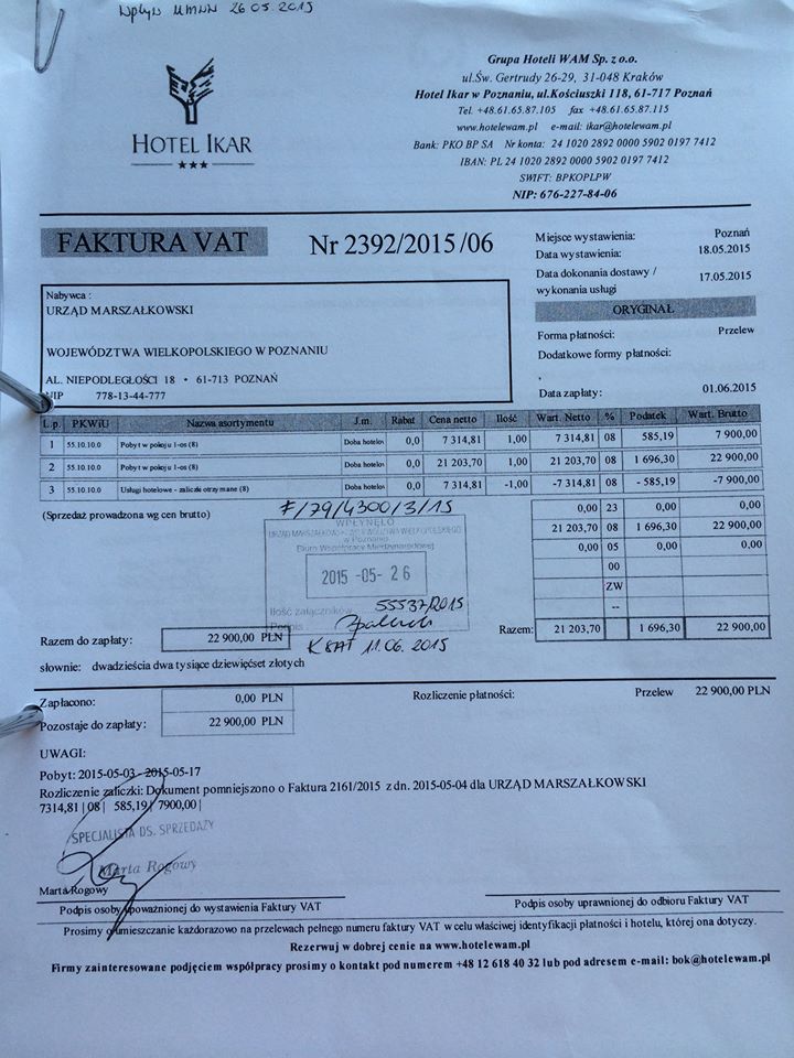 ujawnione przez Zbigniewa Stonogę rachunki, które miały być wystawione na Urząd marszałkowski Województwa Wielkopolskiego Foto: ujawnione przez Zbigniewa Stonogę rachunki, które miały być wystawione na Urząd marszałkowski Województwa Wielkopolskiego Foto: