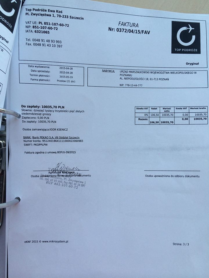 ujawnione przez Zbigniewa Stonogę rachunki, które miały być wystawione na Urząd marszałkowski Województwa Wielkopolskiego Foto: ujawnione przez Zbigniewa Stonogę rachunki, które miały być wystawione na Urząd marszałkowski Województwa Wielkopolskiego Foto: