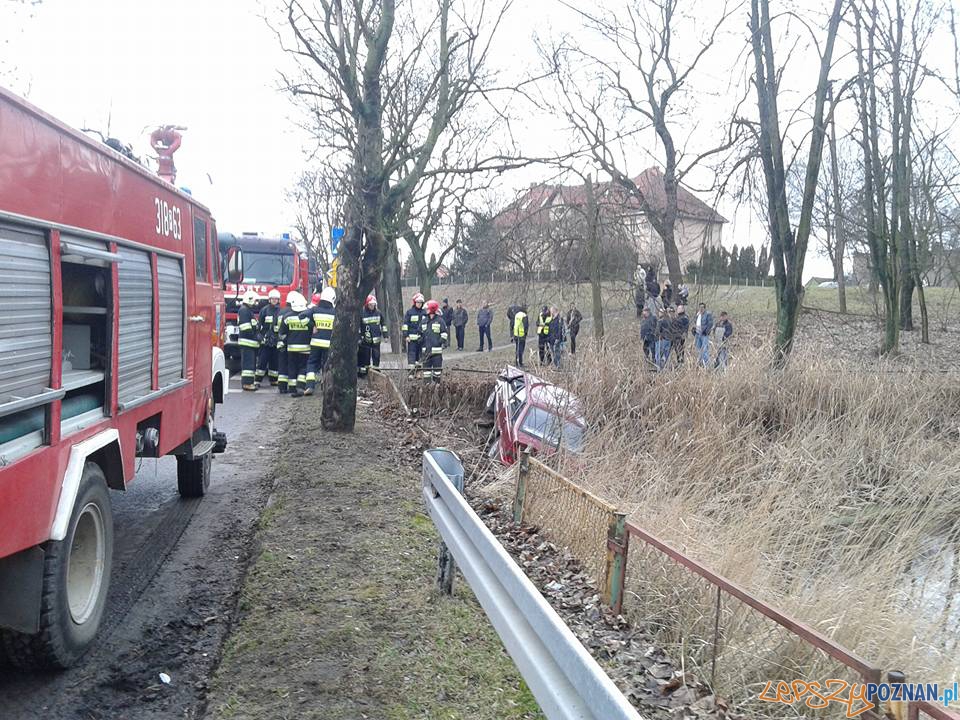 Samochód (prawie) w stawie Foto: OSP Gułtowy Samochód (prawie) w stawie Foto: OSP Gułtowy