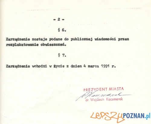 Zarządzenie prezydenta Poznania o utworzeniu Straży Miejskiej Foto: UMP Zarządzenie prezydenta Poznania o utworzeniu Straży Miejskiej Foto: UMP