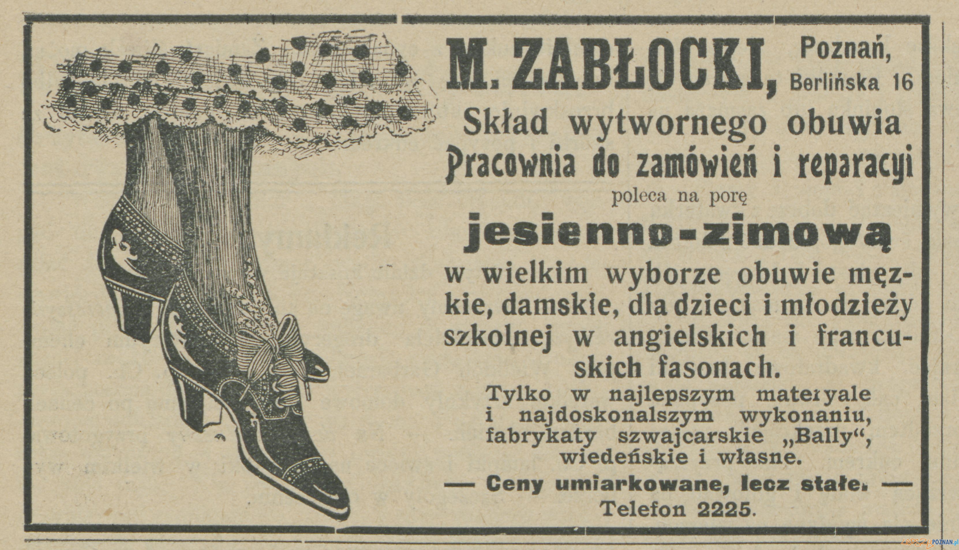 Anons prasowy - moda w Poznaniu Foto: Zbiory Biblioteki Raczyńskich Anons prasowy - moda w Poznaniu Foto: Zbiory Biblioteki Raczyńskich