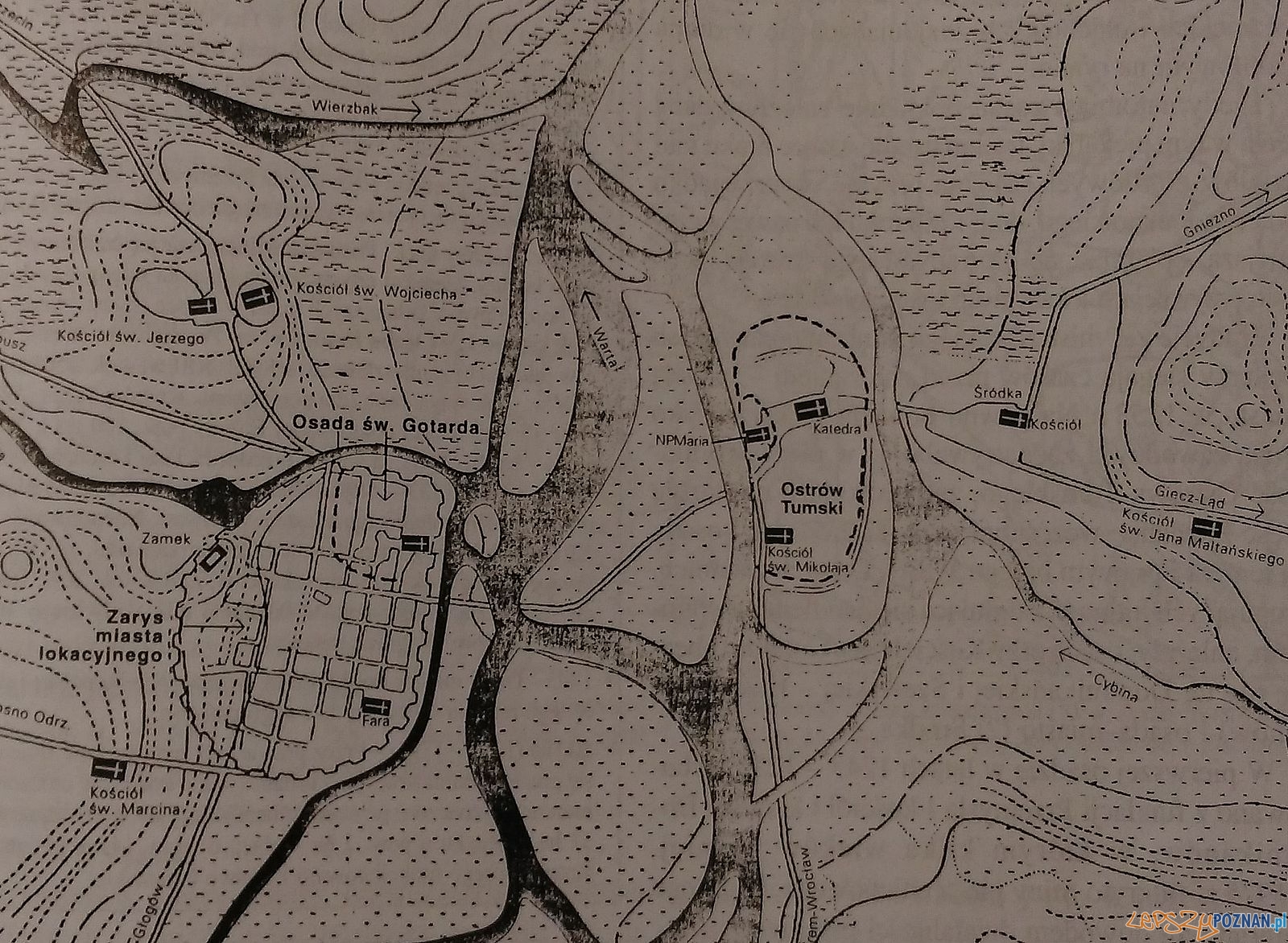 Osada Św. Gotarda XIII w. Foto: źr. Wielka Księga Poznania, za: A. Zarzycki, Poznań Dzieje miasta chlebem wypiekane, Poznań 2004 Osada Św. Gotarda XIII w. Foto: źr. Wielka Księga Poznania, za: A. Zarzycki, Poznań Dzieje miasta chlebem wypiekane, Poznań 2004